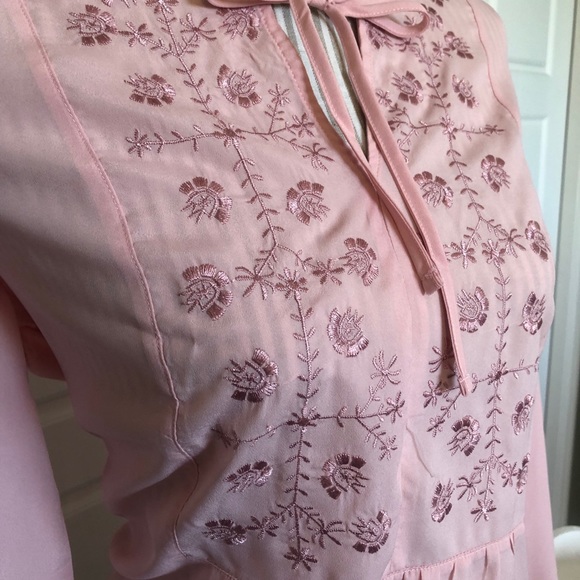 Pink Embroidered Peasant Smocked Top - Picture 2 of 9